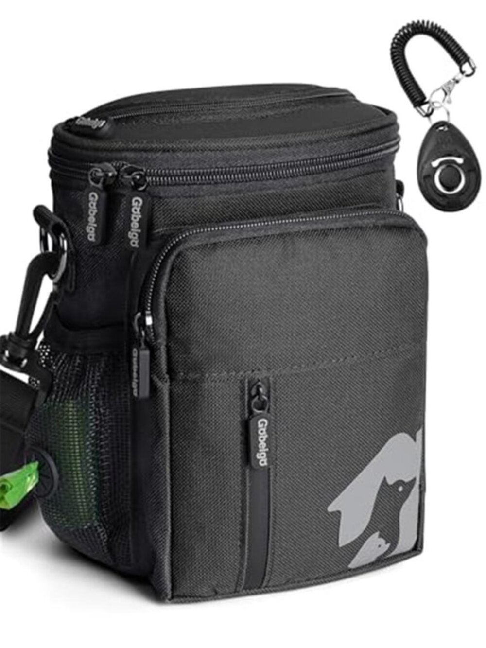 8 Cup Dog Treat Pouch with Training Clicker(Full Black)